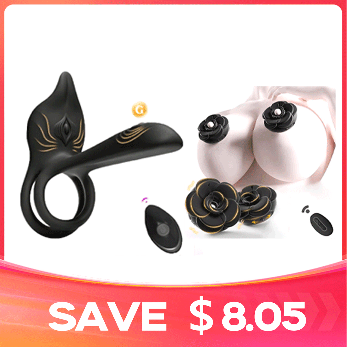Midnight Bond for Couples - Royaleye Vibrating Cock Ring & Rosara Vibrating Nipple Clamps By Rose Toy