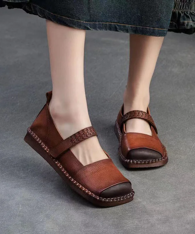 2024 Spring New Retro Cowhide Flat Shoes Buckle Strap