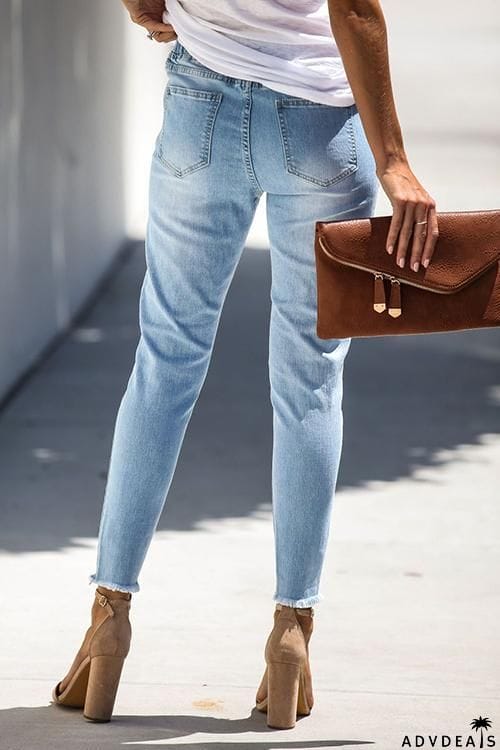 Distressed Drawstring Denim Pants