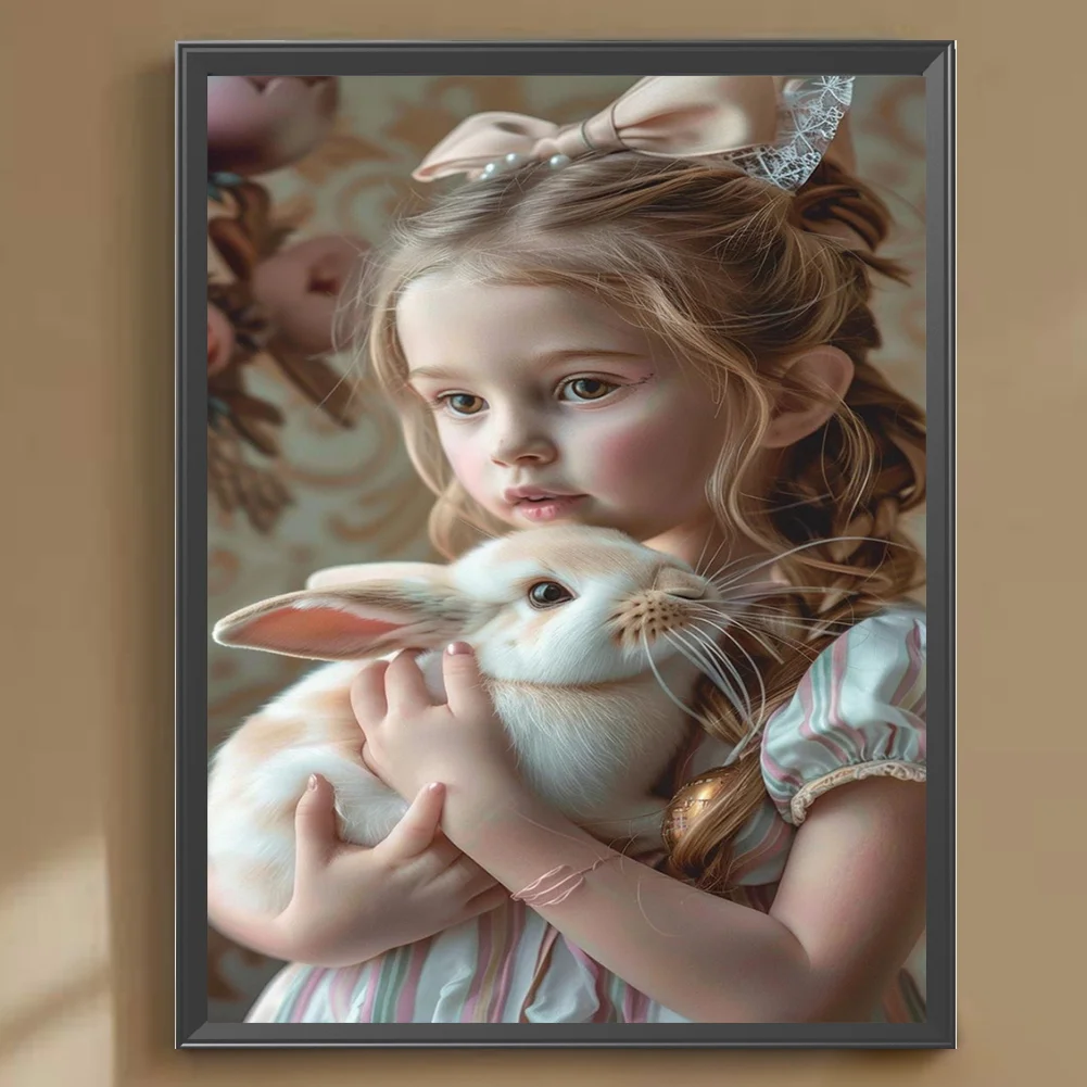 Full Round Diamond Painting 30*40cm - Girl Holding A Rabbit