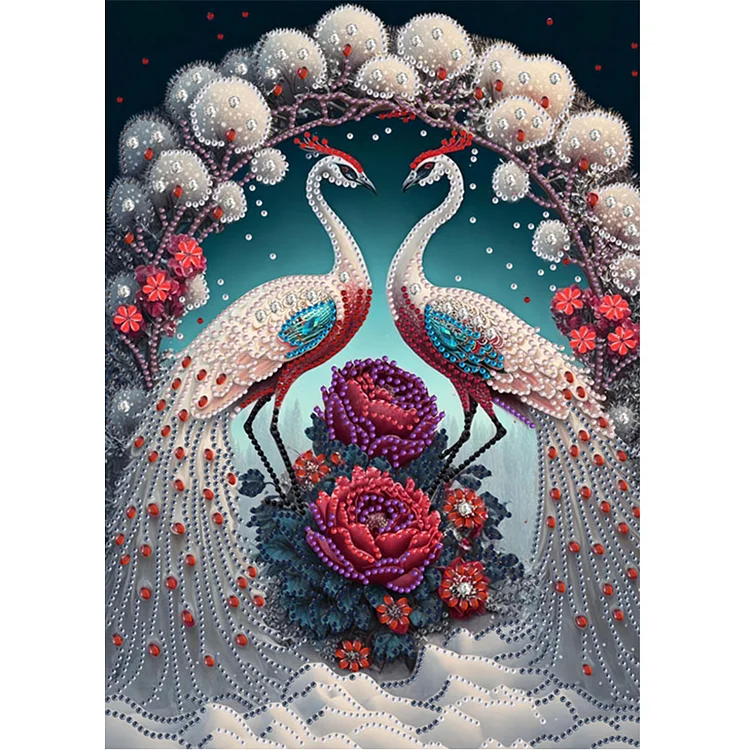 Flower Peacock 30*40cm (Canvas) Special Shaped Drill Diamond Painting gbfke