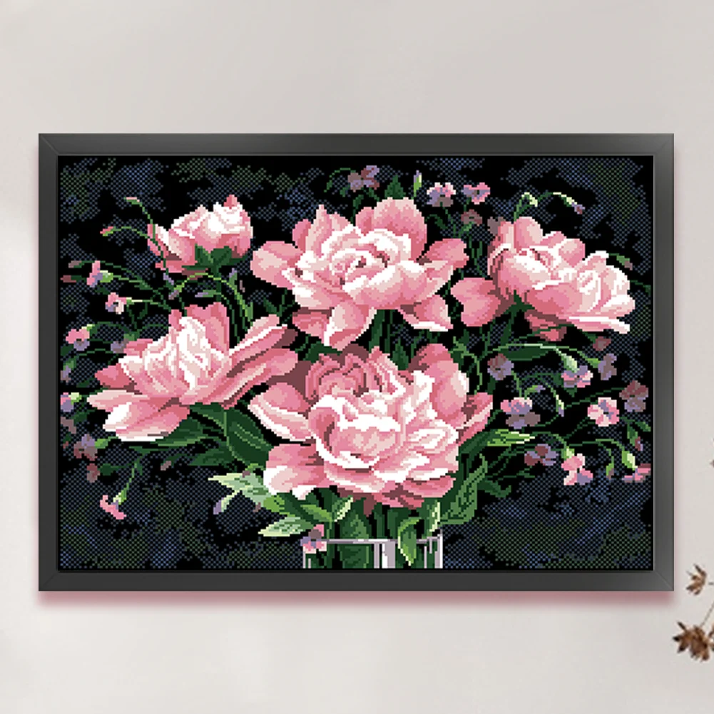 9CT Full Stamped Cross Stitch Bead Embroidery- Peony(Canvas|63*48CM)