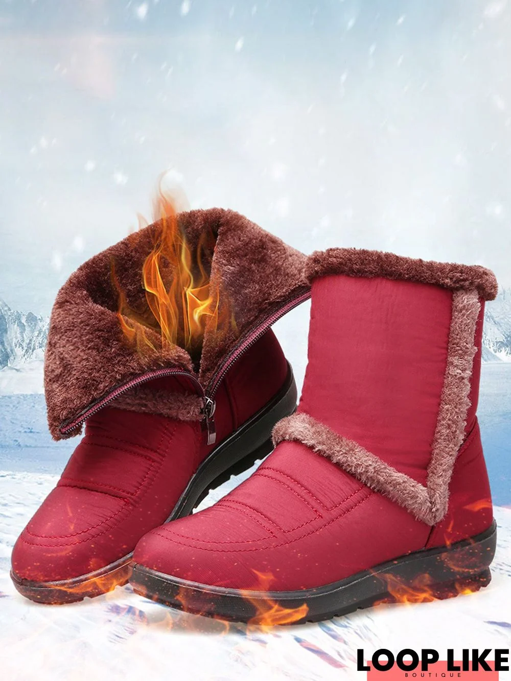 Casual Winter Warm Lined Snow Boots with Side Zip