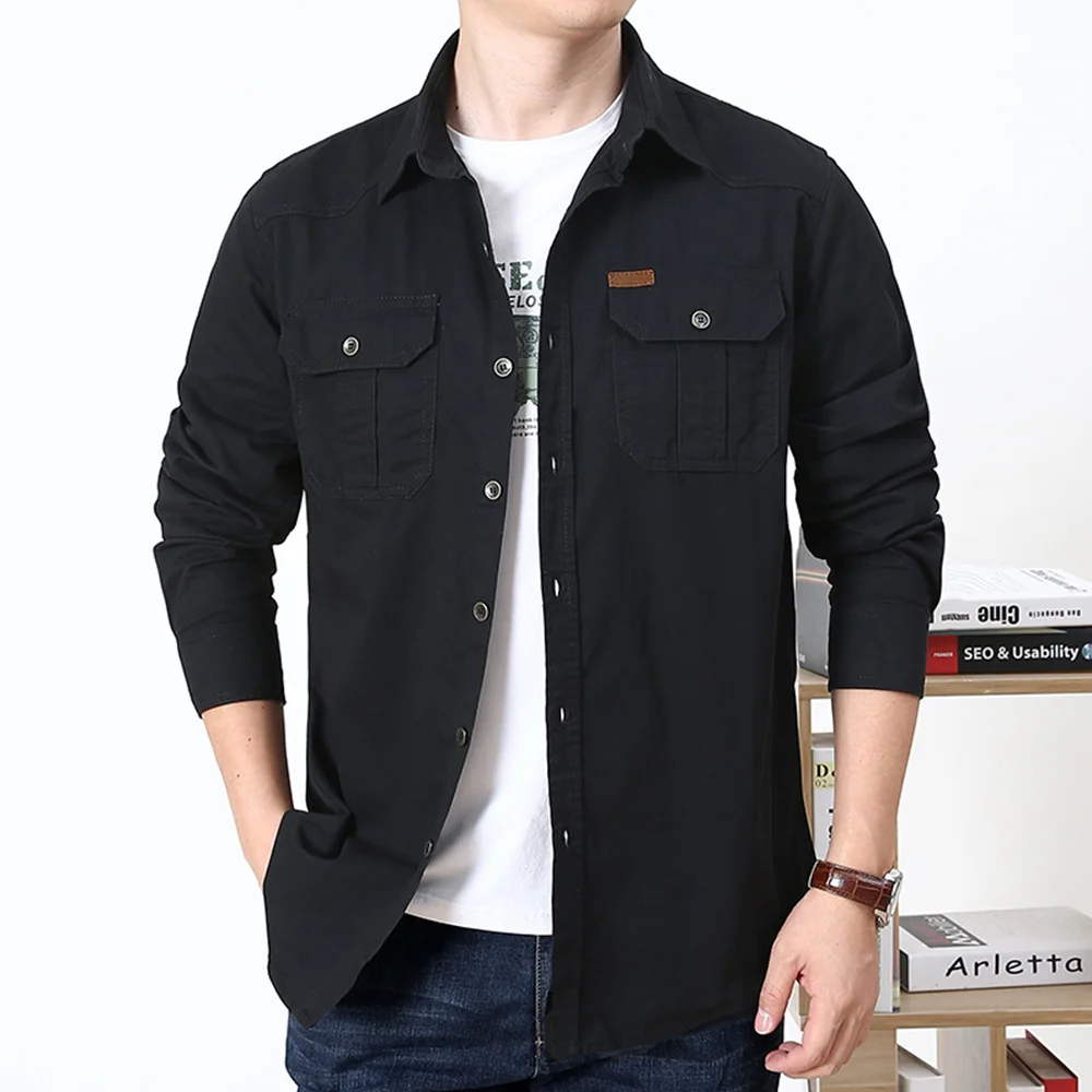 Smiledeer New Men's Casual Loose Cotton Long Sleeve Shirt