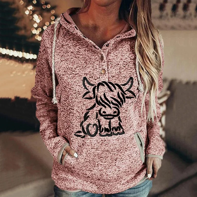 Women's Highland Cow Print Long Sleeve Hoodie