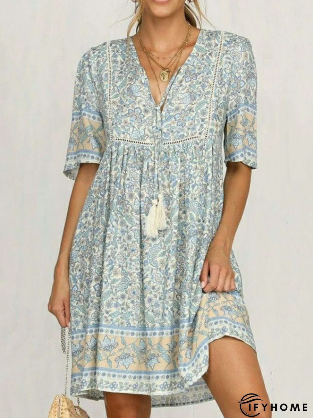 Women Boho Floral-Print Half Sleeve Casual Dress | IFYHOME