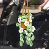 Daisy Potted Plant Car Mirror Hanging, Handmade Knitted Rear View Mirror Accessories, Car Plant Hanging, Crochet Car Mirror Hanging (White flower plant)