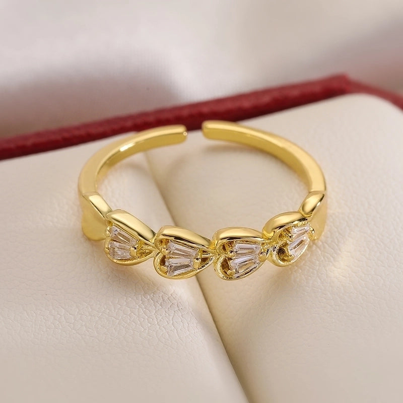 Copper 18K Gold Plated Sweet Minimalist Inlay Heart Shape Zircon Open Rings