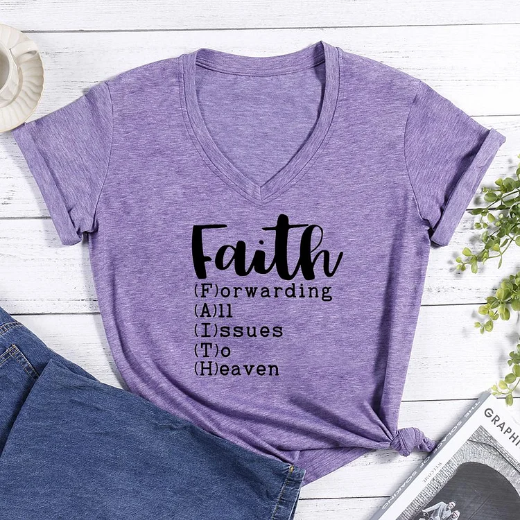 Faith Forwarding All Issues to Heaven V-neck T Shirt-Annaletters