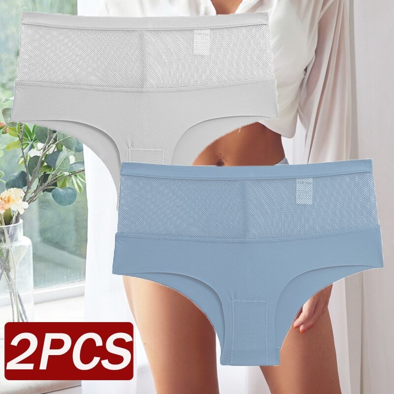 2PCS/Set Perspective High Waist Panties For Women Sexy Female Underpants Seamless Briefs Girls Intimates Lingerie Panty M-XL