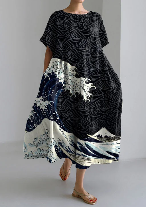 Casual Japanese Style Marine Loose Short-sleeved Dress