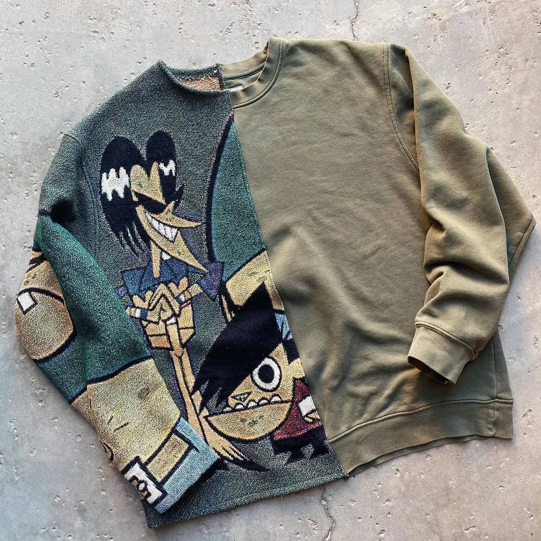 Retro Contrast Tapestry Color Block Sweatshirt