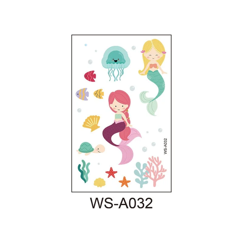 Children's cartoon mermaid tattoo stickers pink princess waterproof cute fun one-time reward stickers