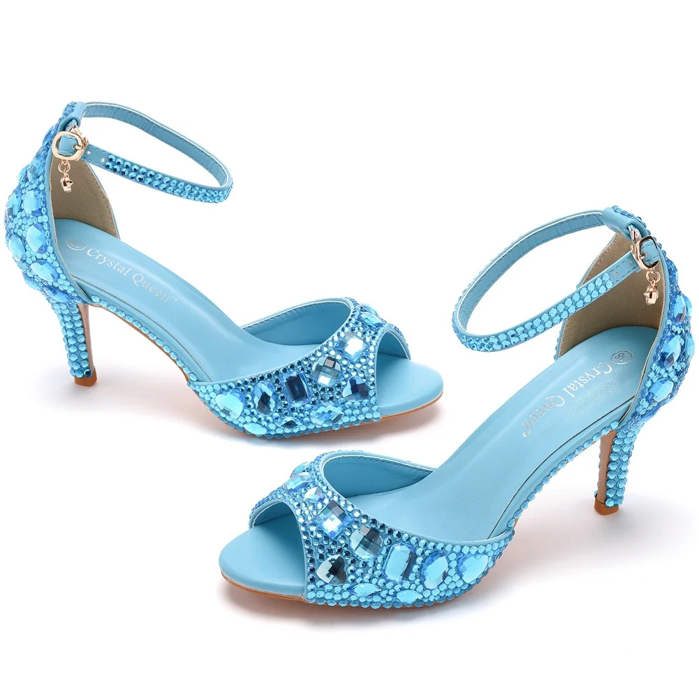 Breakj Breakj Cm Fish Mouth High Heel Sandals Shallow Mouth With Large-Size Round-Head High Heels Golden Water Drill Fine Sandals