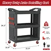 Pelnuies 3 Tier Auto Detailing Cart, 350 LBS Capacity Detail Cart with Grooves, 2 Hanging Plate and Hooks, Cleaning Carts on Wheels for Detailers Garage, Workshop, Repair Shop, Black