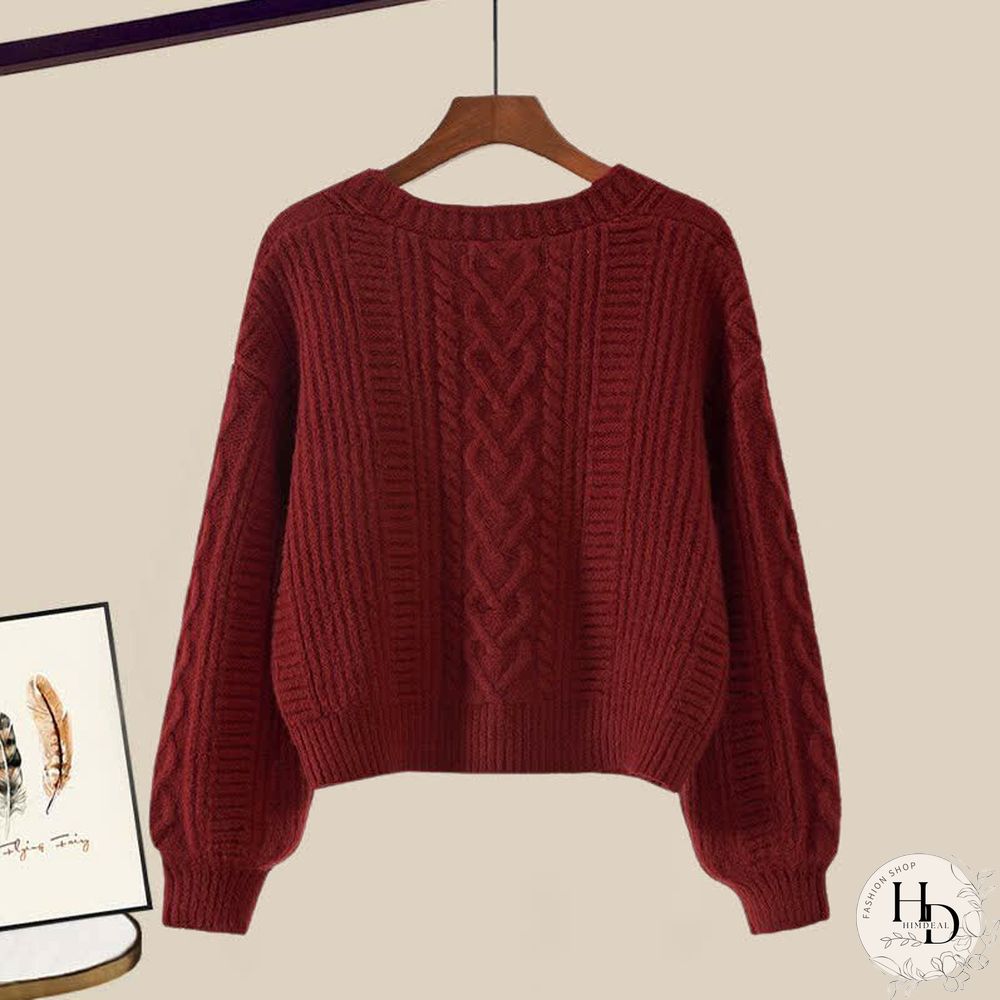 V-neck Cardigan Sweater Lapel Shirt Denim Pants Three Pieces Set