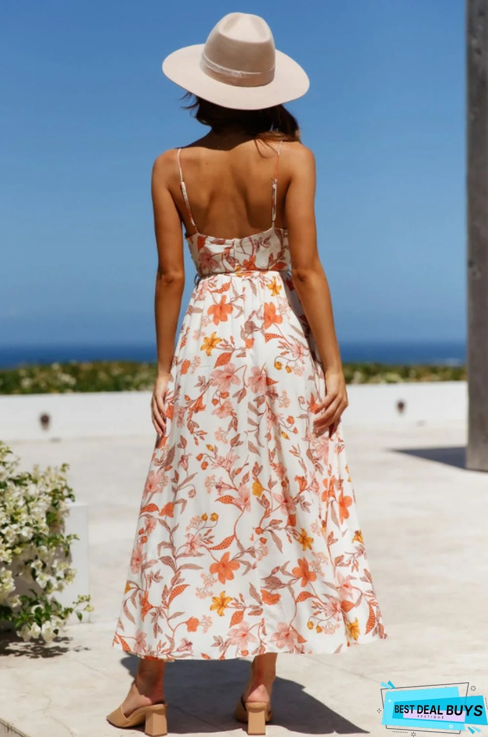 V-Neck Sling Printed Bohemian Beach Dress