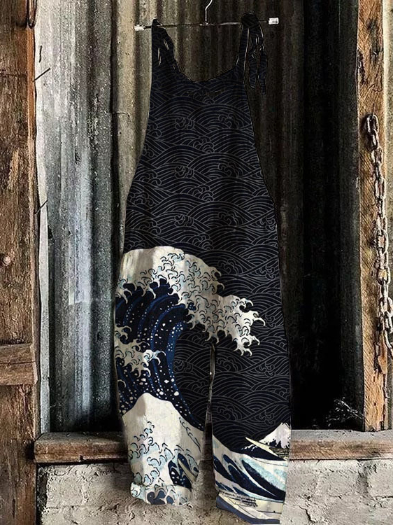 Women's Cute Print Linen Blend Casual Jumpsuit