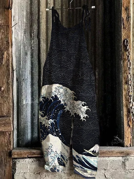 Women's Cute Print Linen Blend Casual Jumpsuit