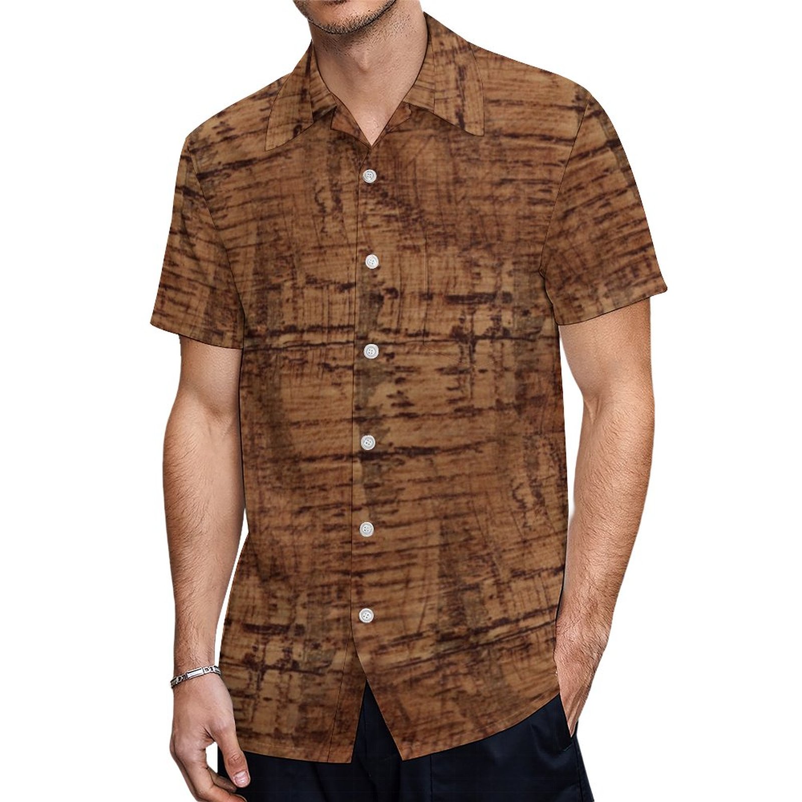 Rugged Chestnut Oak Wood Grain Look Hawaiian Shirt Mens Button Down Plus Size Tropical Hawaii Beach Shirts