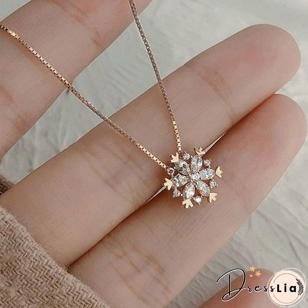 New Arrival 925 Sterling Silver Glitter Diamond Snowflake Necklace