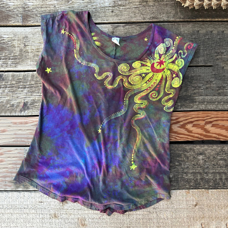 Retro Sunrise Sunset Batik Scoop Neck Top elevenforest