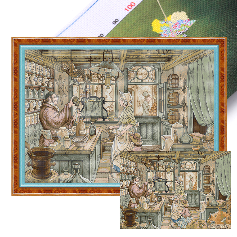Pharmacy Full 14CT Pre-stamped Canvas(59*44cm) Cross Stitch(backstitch)