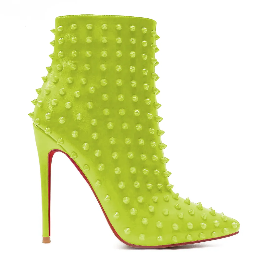 100mm/120mm Women's Ankle Boots with Rivets Closed Pointed Toe Stilettos Red Bottom Boots-vocosishoes