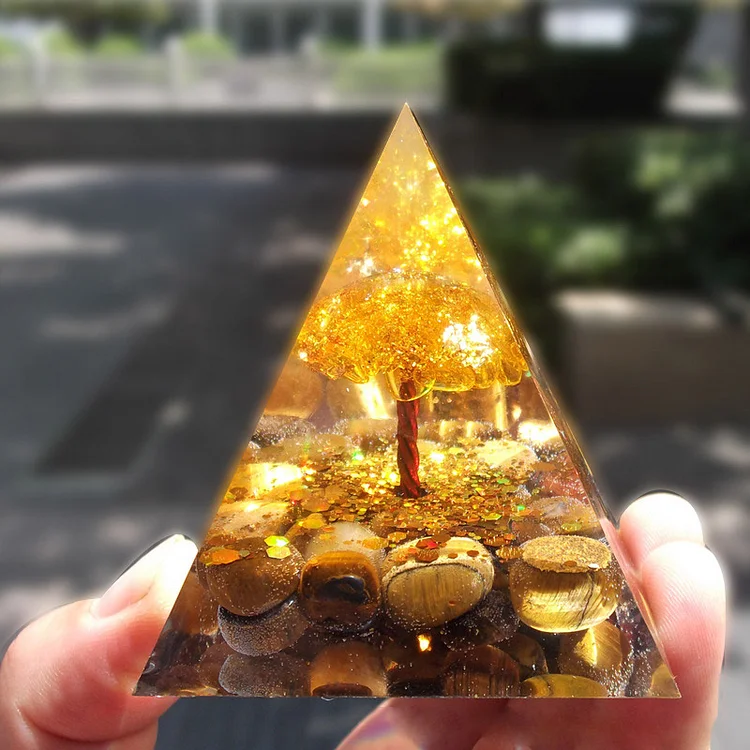 Tree Of Life Orgone Pyramid with Tiger Eye & Citrine
