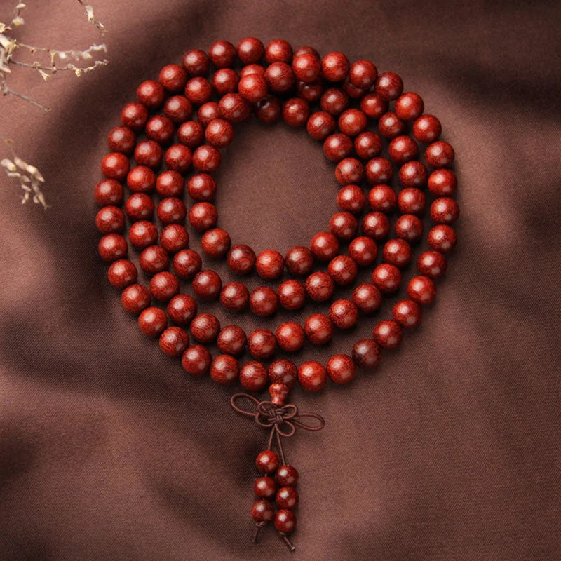 Tibetan Small Leaf Red Sandalwood 108 Beads Mala Meditation Necklace Bracelet