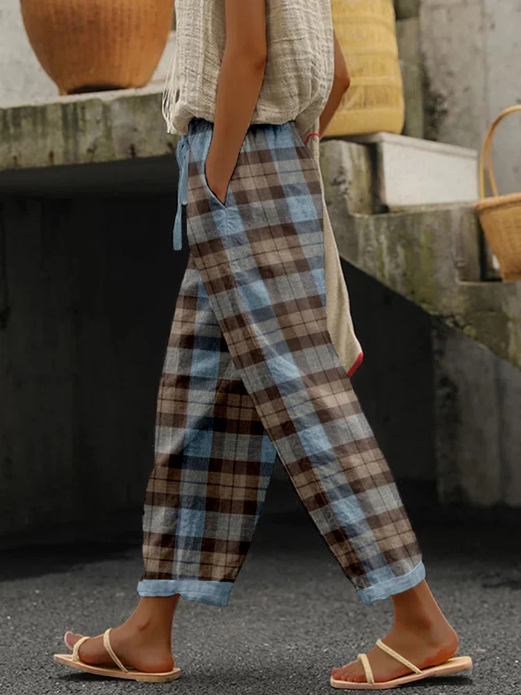 Scotland Vintage Plaid Linen Blend Cozy Pants