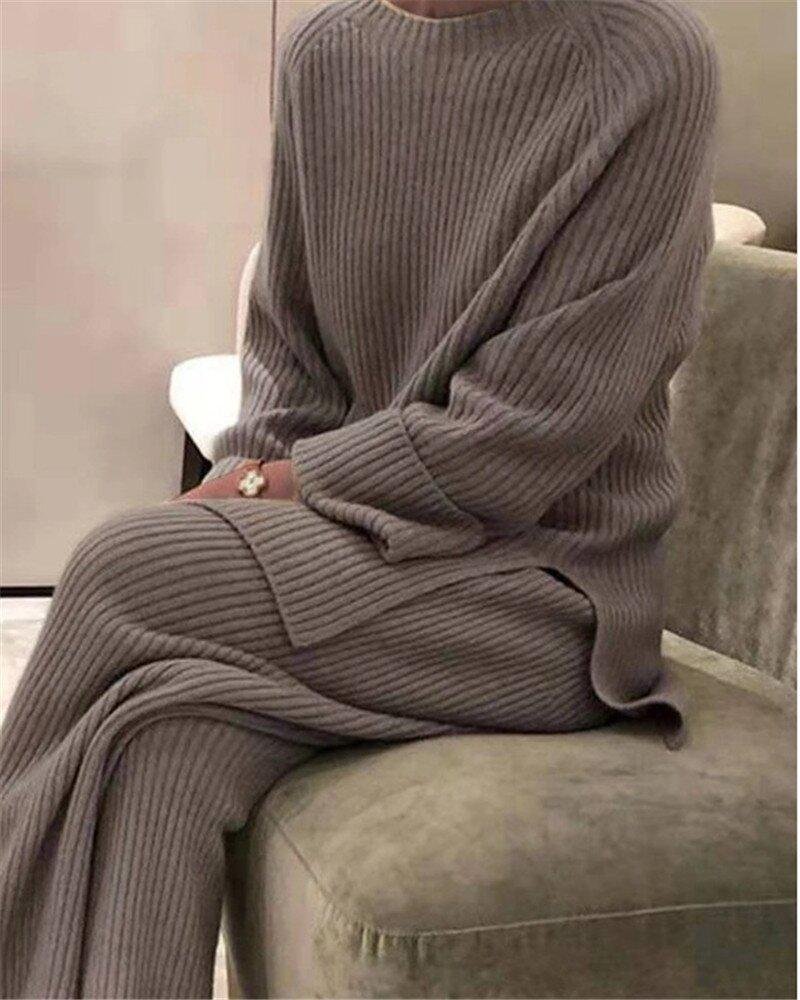 Casual Loose Long-sleeved Top Pants Knit Suit