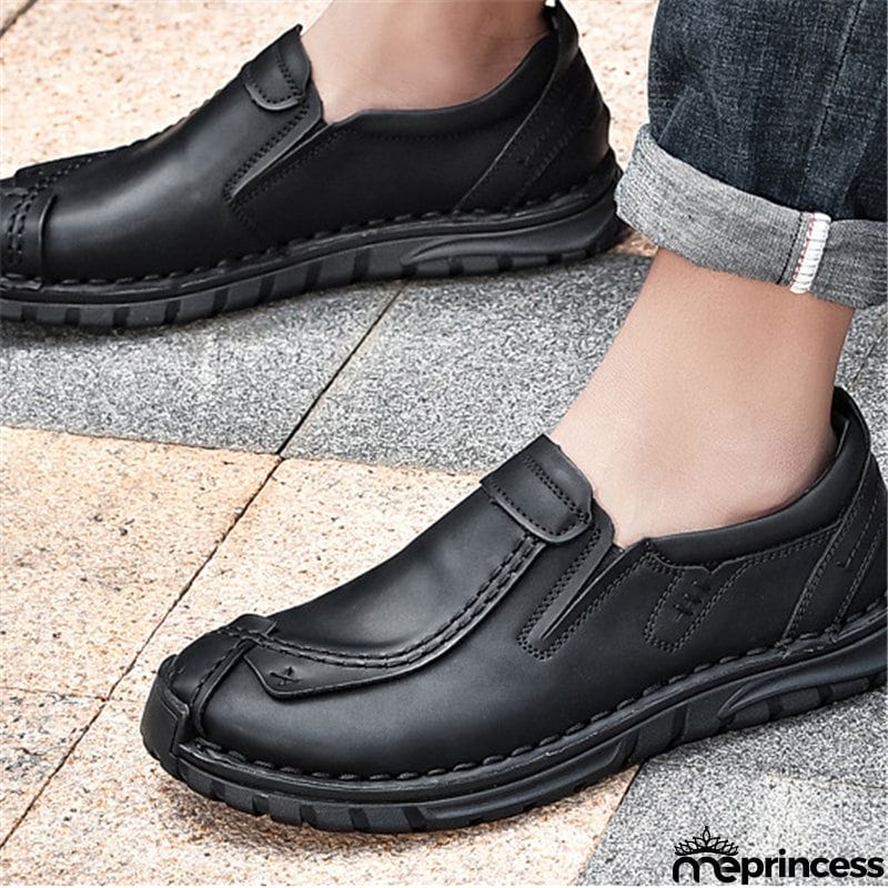 Vintage Style Contrast Stitching Flat Sole Soft Footbed Low-Top Loafers