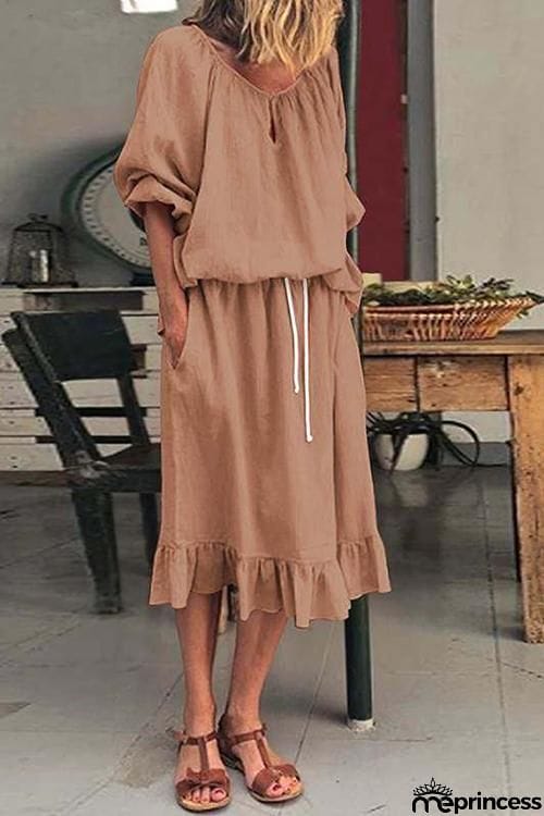 Drawstring Ruffles Hem Dress