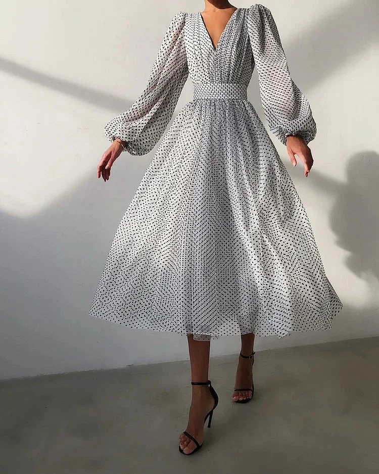 Elegant Dot Patchwork A Line Chiffon Dresses Spring