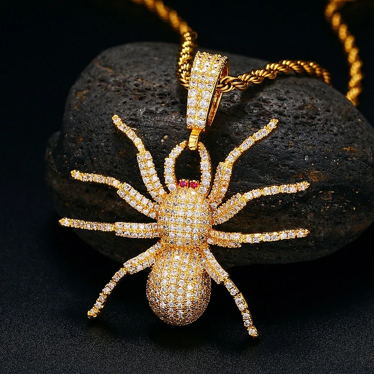 Iced Out Spider Pendant Necklace Bling Charm Chains-VESSFUL
