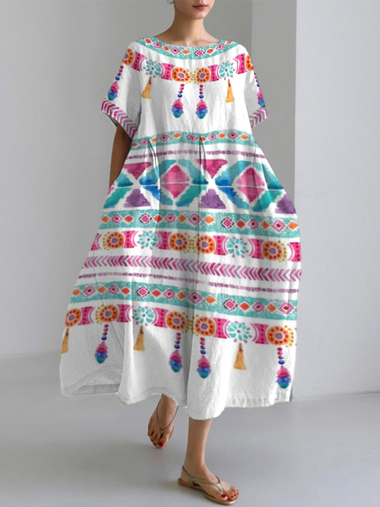 Comstylish Bohemian Holiday Style  Linen Blend Dress