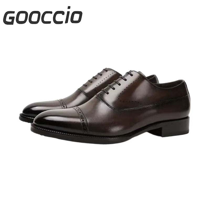 NJ198 Calf-Skin Round-Toe Oxford Shoes For Men GOOCCIO   