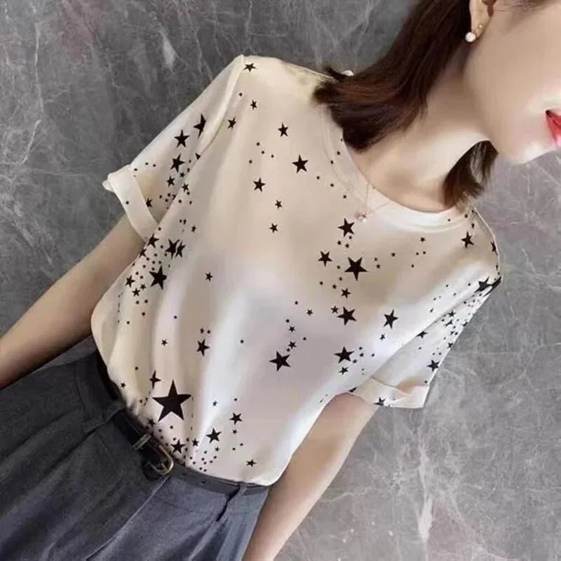 Athvotar Printed Oversized Loose Short Sleeve Tops Casual Summer Female Crew Neck Pullovers Commute Women Clothing Tee Shirt