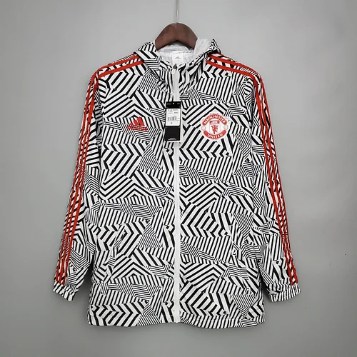 2021/2022 Manchester United Jersey Windbreaker Black-White Stripes