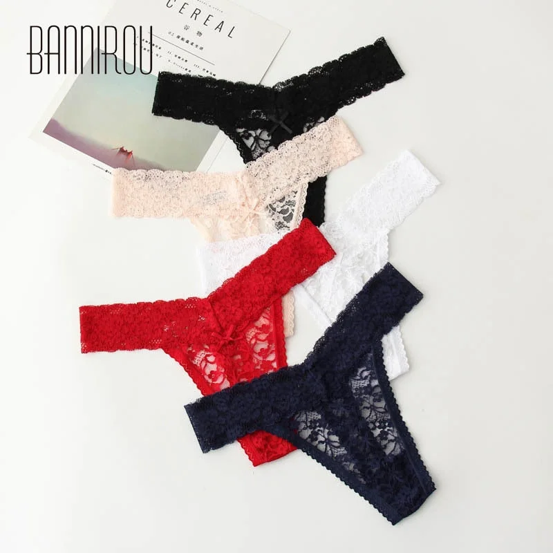 BANNIROU New Woman Underwear Sexy Lace Underwear Woman Hot Sale Low Waist Soft Female Panties New Plus Size Thongs Lace 3 Pieces