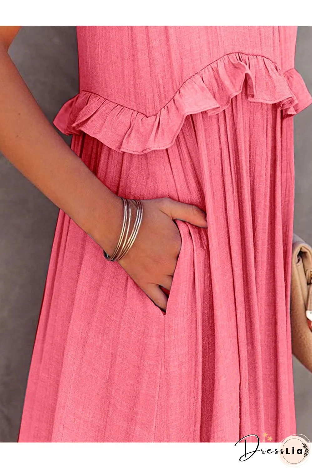 Ruffled Sleeveless Tiered Maxi Dress with Pockets