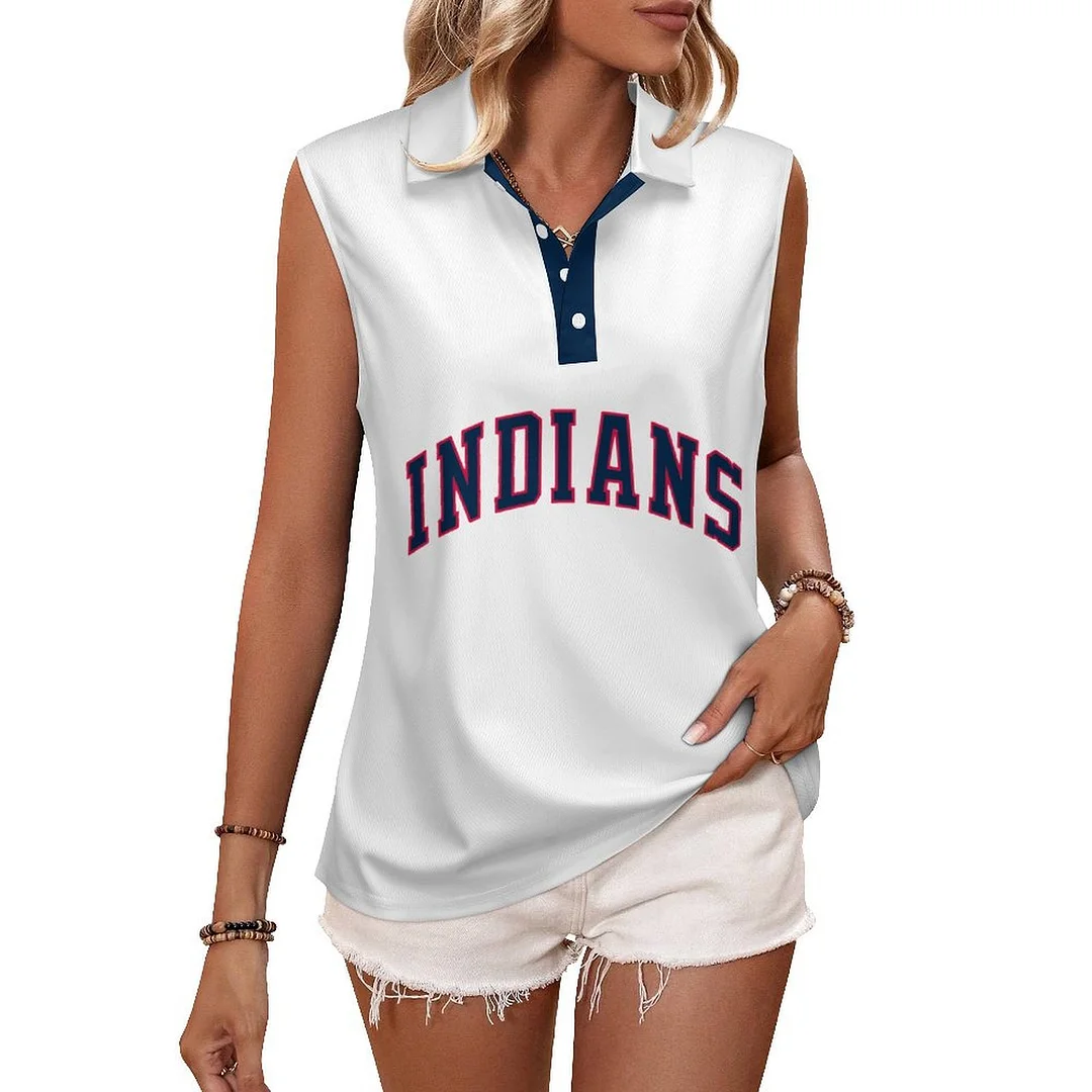 V-neck Sleeveless Casual POLO Shirt Tank Top for Women Printed with Pattern,Navy,Red,White