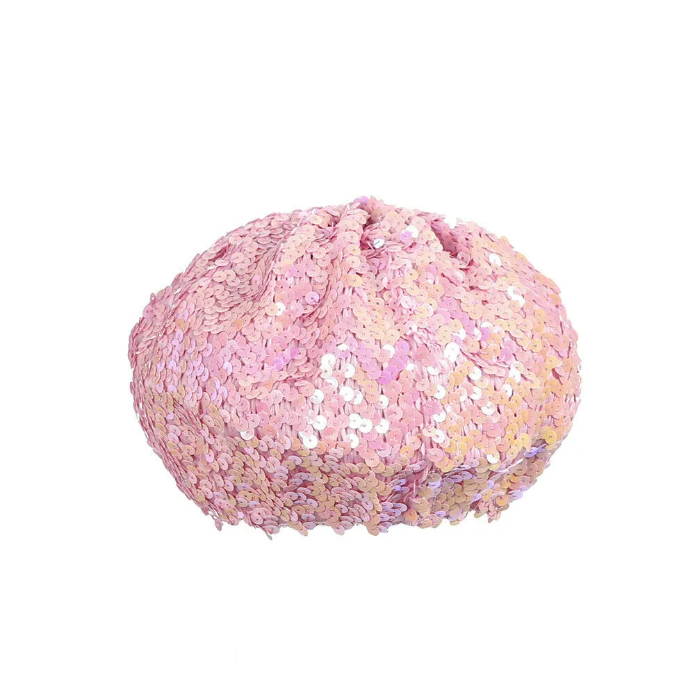 Women Glitter Beanie Cap Stretch Sequins Shining Beret Hat Party Club Dance Cap Chic Black Silver Red Gold Pink Sequin Beret Hat