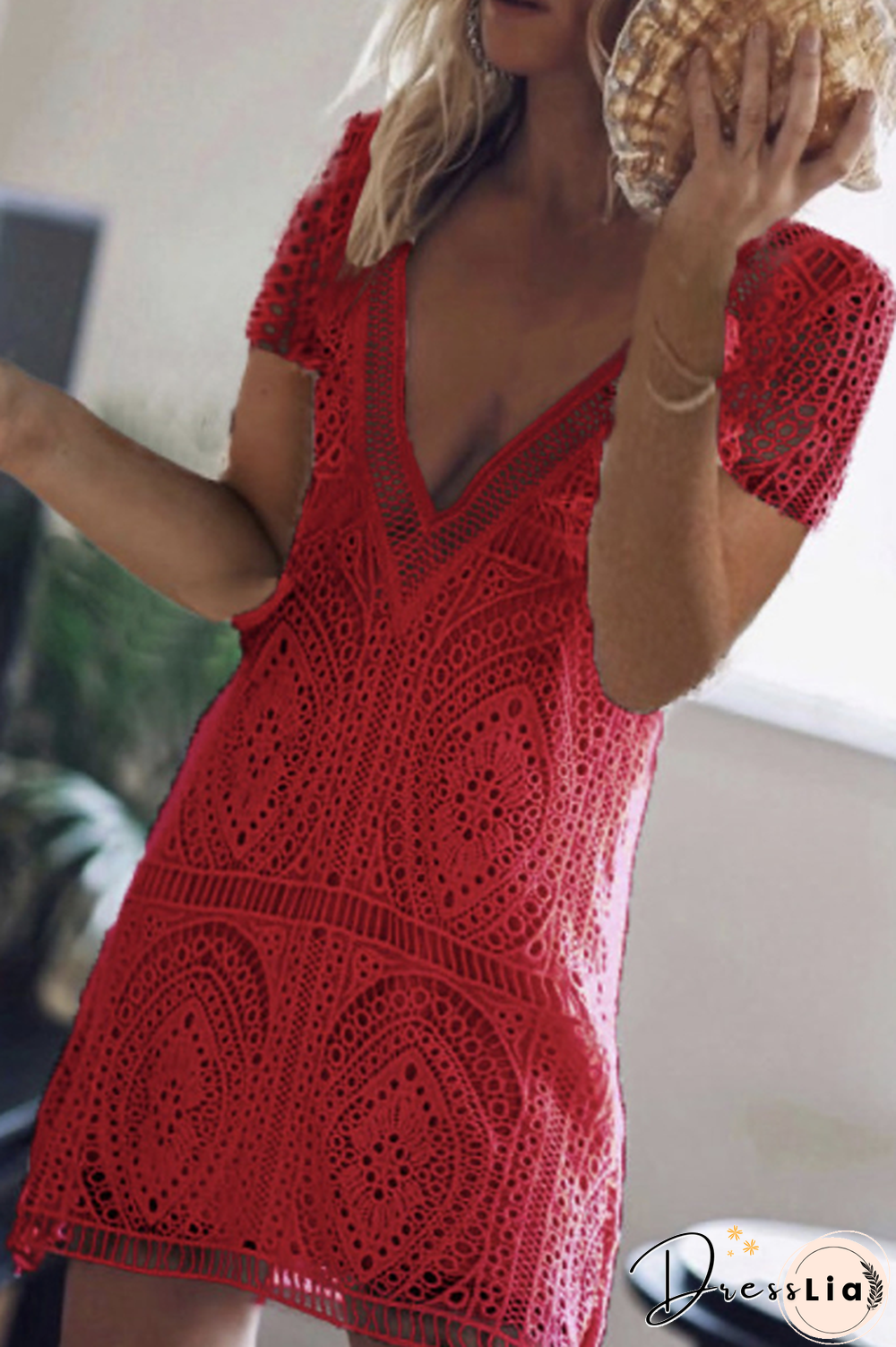 Fashion Casual Patchwork Hollowed Out Frenulum Backless V Neck A Line Dresses