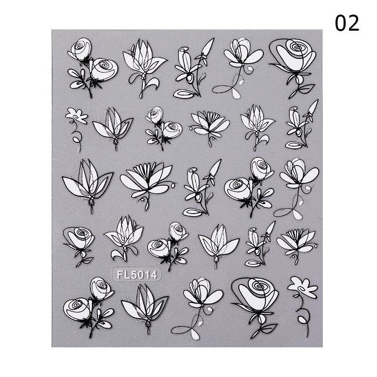 1PC Black And White 3D Nail Sticker Flower Leaf Patterns Nail Art Decals Spring Summer Popular Nail Art Decal Decorations