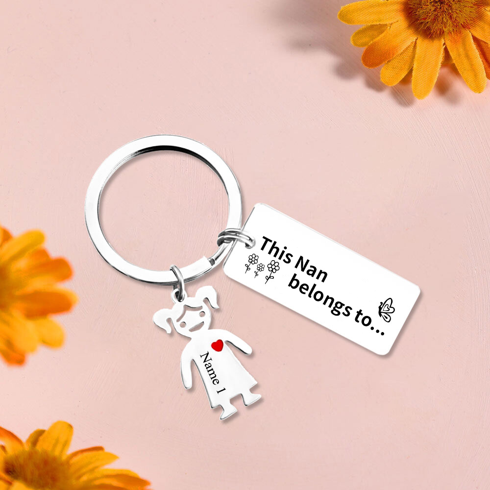 1 Name - Personalised Keychain with Kid Charms Engraved Names Keyring Mother's Day Gift for Nan-Jessemade AU
