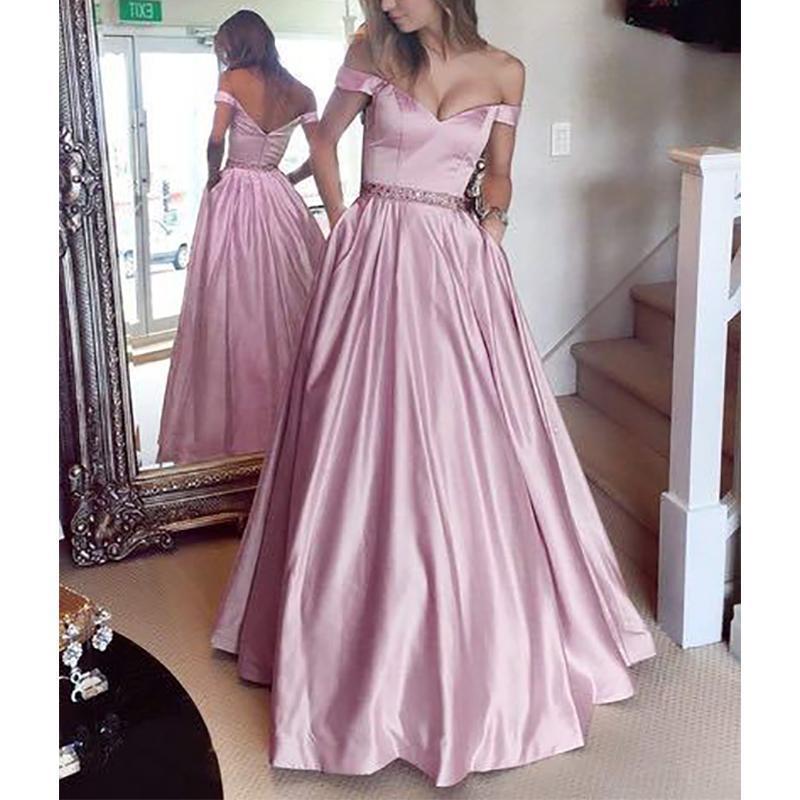 Fashion Off-Shoulder Pure Colour Evening Dress