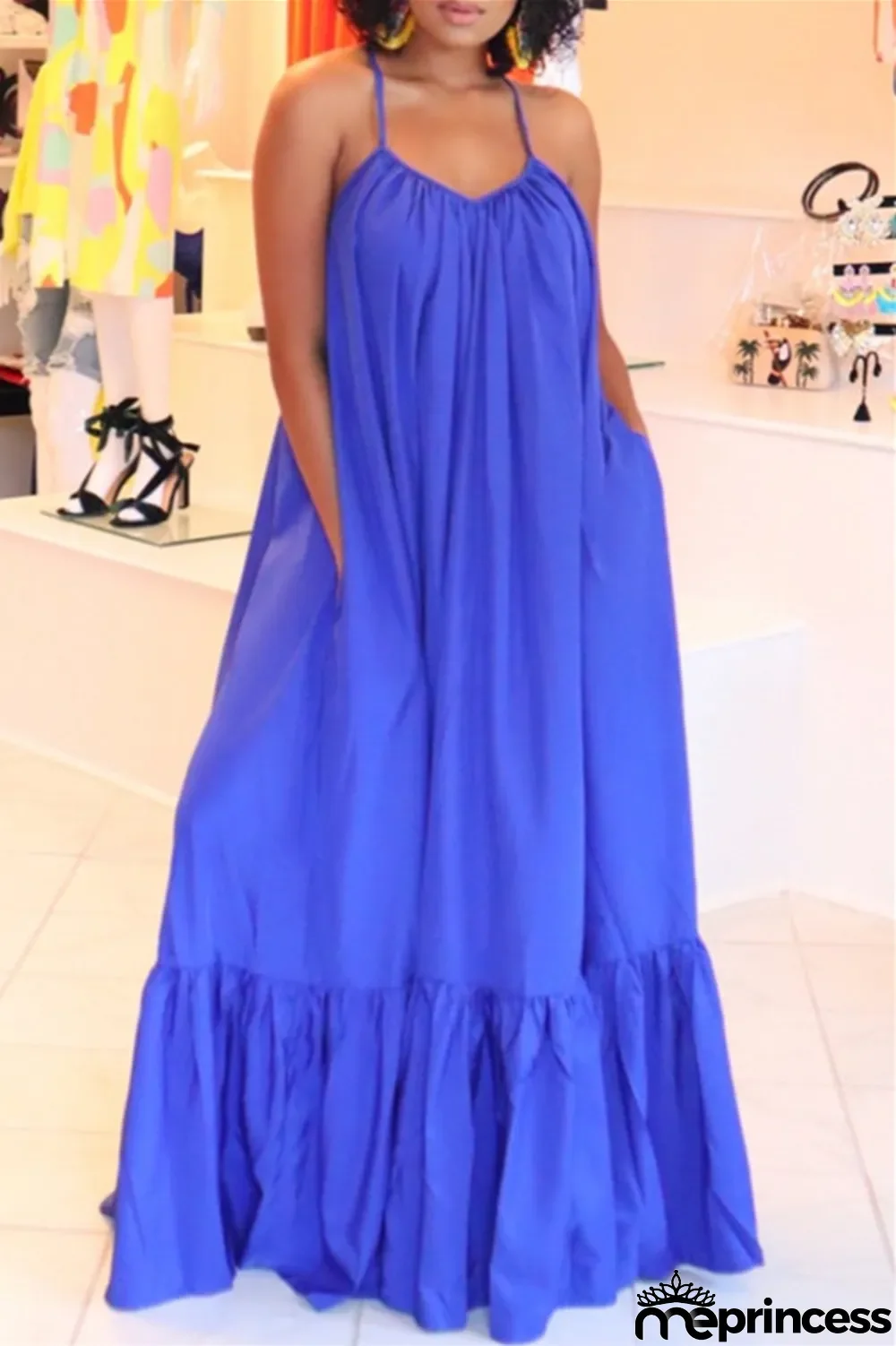 Light Purple Sexy Casual Solid Backless Spaghetti Strap Loose Sling Dress