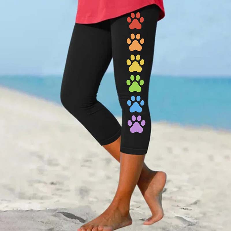 Colorful Dog Paw Print Casual Leggings wearshes